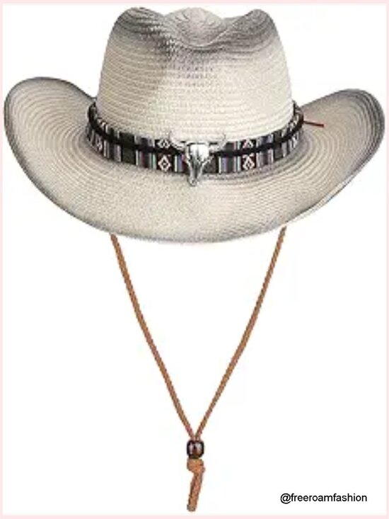 Straw Cowboy Hat with Chin Strap, Adjustable Brim, Unisex main image 7